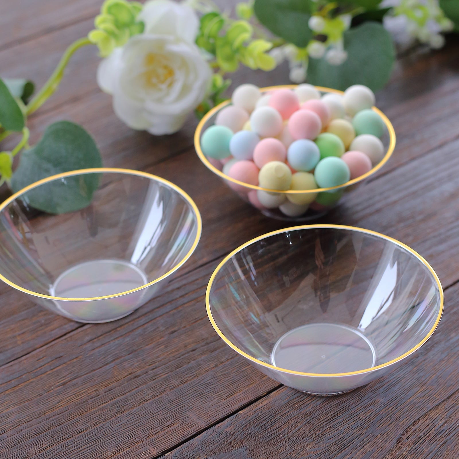 Efavormart 24 Pack Clear Heavy Duty Plastic Dessert Bowls with Gold Rim ...