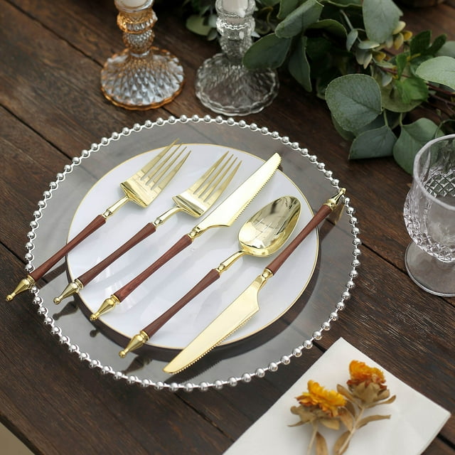 Efavormart 24 Pack | Gold / Brown Glittered European Plastic Utensil ...