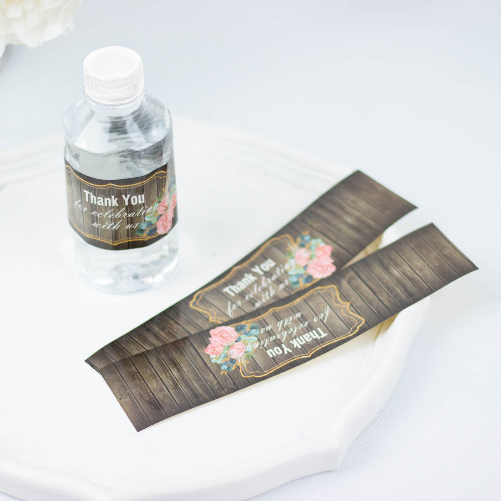 Efavormart 24 Pack | Gold Floral Frame Rustic Wood Print Water Bottle ...