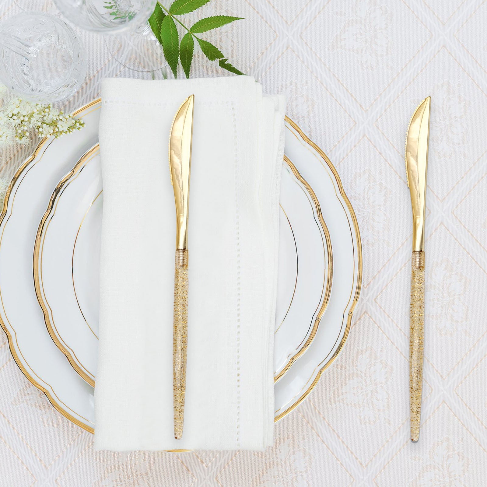 Efavormart 24 Pack | Gold Glittered Disposable Knives, Plastic Silverware Cutlery for Wedding ...