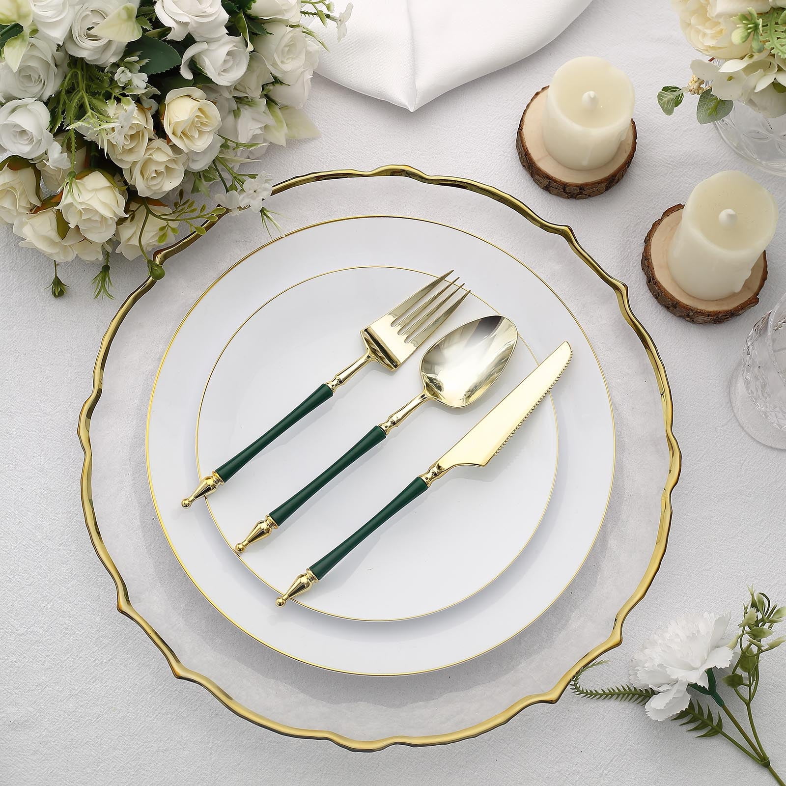 Efavormart 24 Pack | Gold / Hunter Emerald Glittered European Plastic ...