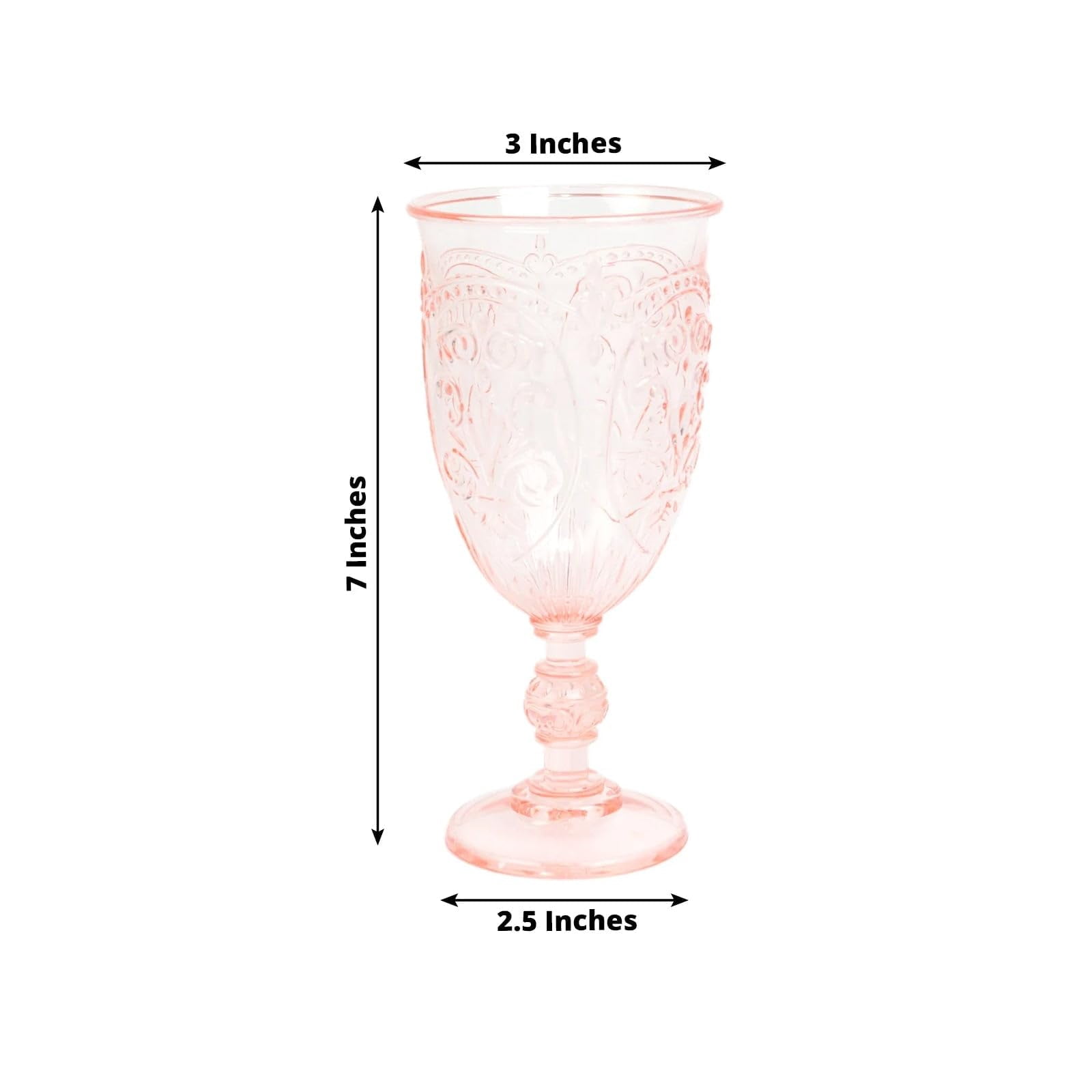 Efavormart 24-Pack Plastic Vintage Goblets – 10oz Transparent Blush Retro Embossed Wine Glasses, Elegant Water & Juice Cups - 7" Tall