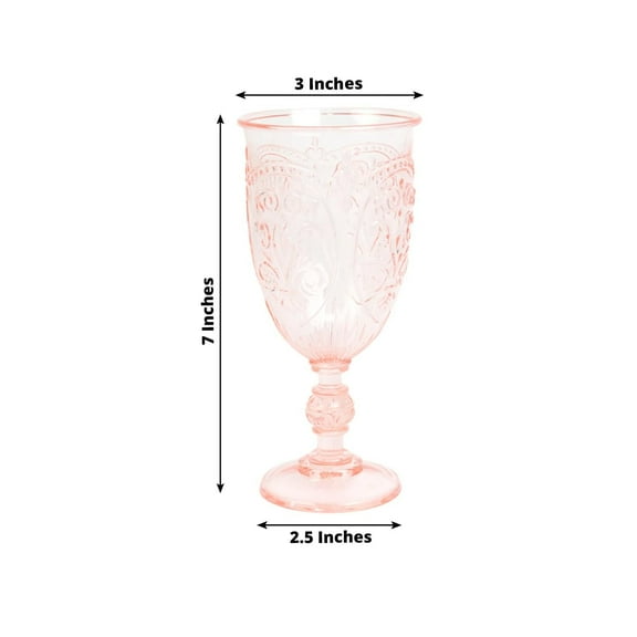 Efavormart 24-Pack Plastic Vintage Goblets – 10oz Transparent Blush Retro Embossed Wine Glasses, Elegant Water & Juice Cups - 7" Tall
