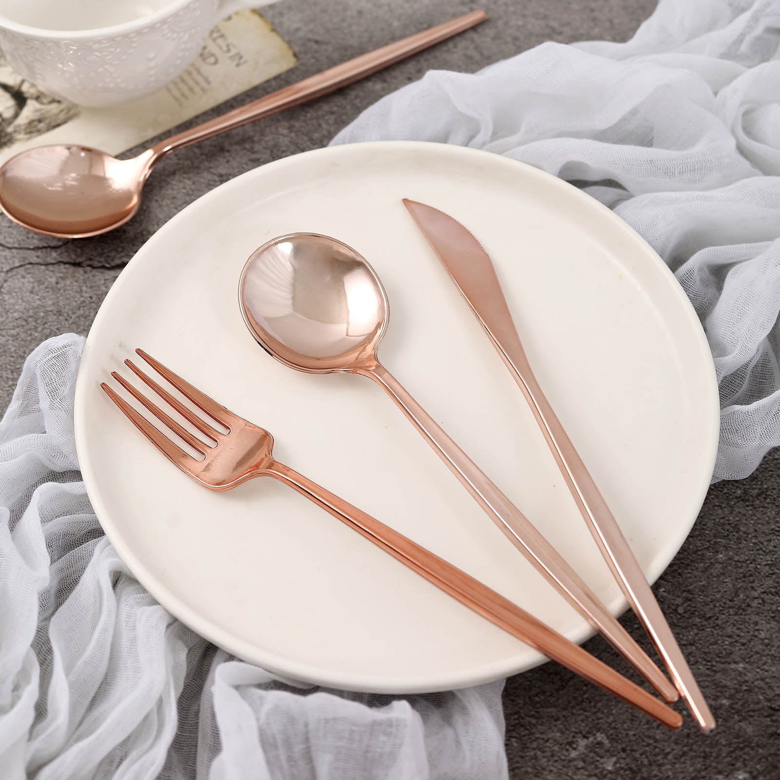 Efavormart 24 Pack | Rose Gold/Blush Sleek Modern Flatware Set, Premium ...