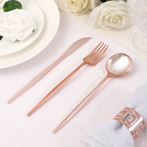Efavormart 24 Pack | Rose Gold/Blush Sleek Modern Flatware Set, Premium Plastic Silverware Cutlery Set - 8"