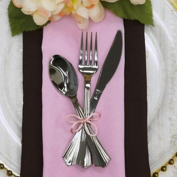 Efavormart 24 Pack Silver Chambury Heavy Duty Plastic Silverware Set, Cutlery Set - 7",6" for Wedding, Birthday, Upscale Occasions, Special Events, Hotels, Restaurants, Family Gatherings, BBQs