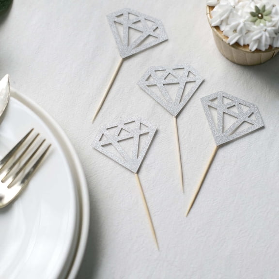 Efavormart 24 Pack | Silver Diamond Ring Cupcake Toppers, Party Cake Picks, Engagement Decoration Supplies