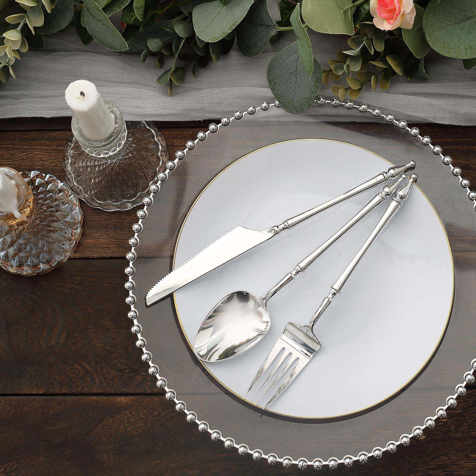 Efavormart 24 Pack | Silver Glittered European Plastic Utensil Set With ...