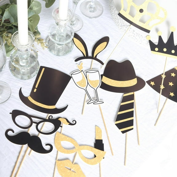 Efavormart 24 Pack | Vintage Black / Gold Glitter Fun Party Photo Booth Props, DIY Party Theme Supplies