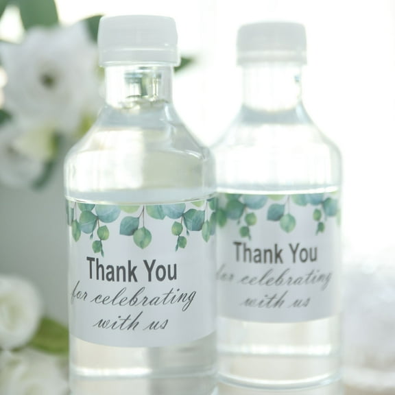 Efavormart 24 Pack | White And Green Leaves Thank You Party Water Bottle Labels, Waterproof Label Stickers