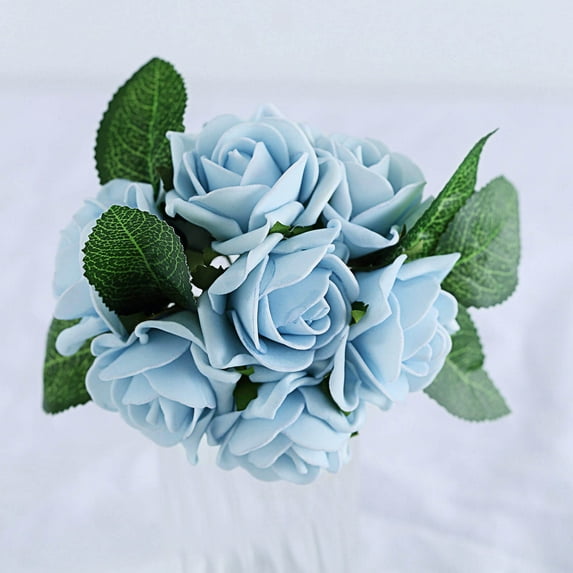 Efavormart 24 Roses | 2" Artificial Foam Rose With Stem And Leaves for Wedding Party Home Event Décor Wedding Anniversary Party - Dusty Blue