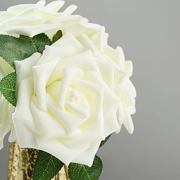 Efavormart 24 Roses | 5" Artificial Foam Rose With Stem And Leaves for Wedding Party Home Event Décor Wedding Anniversary Party - Ivory