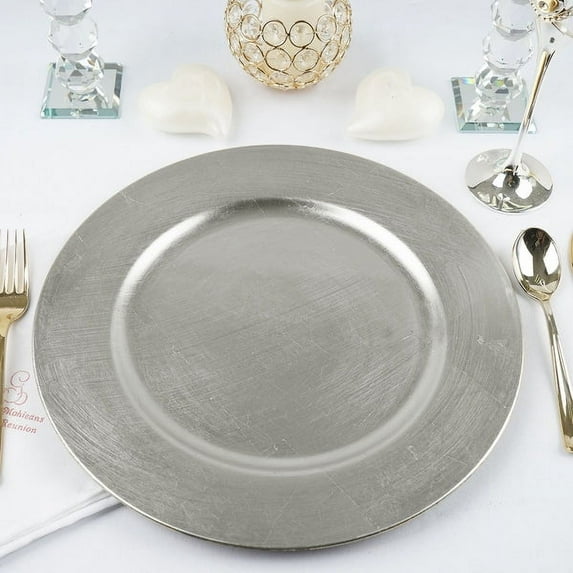 Efavormart 24 pcs | 13" Silver Round Charger Plate Dinner Chargers for Tabletop Decor Holiday Wedding Catering Event Decoration