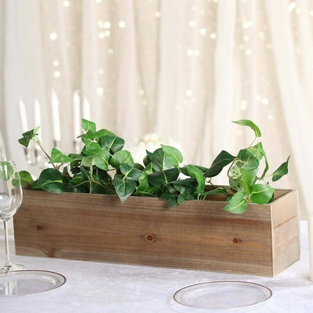 Efavormart 24x6'' Natural Rectangle Wood Boxes DIY Rustic Wooden Planter Boxes With Plastic Liner For Wedding Party Decoration