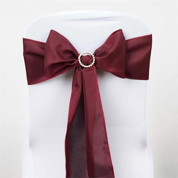 Efavormart 25 PCS BURGUNDY Polyester Chair Sashes Tie Bows for Wedding Events Decor Chair Bow Sash Party Decor Supplies - 6x108"