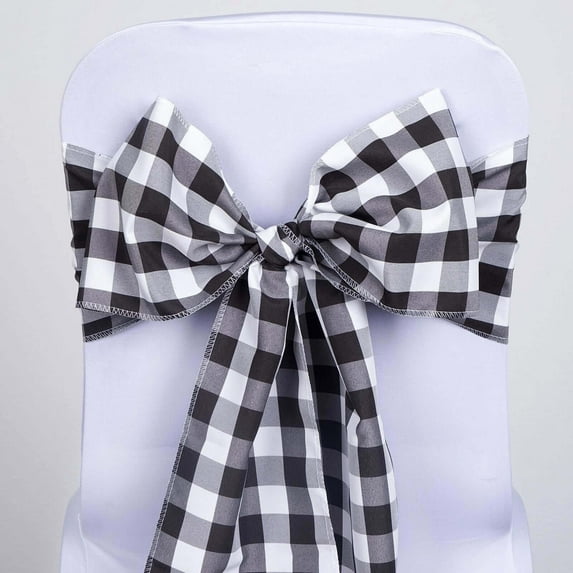 Efavormart 25 PCS Black/White Gingham Polyester Chair Sash Bowtie for Wedding Events Chair Bow Sash Party Decoration Supplies