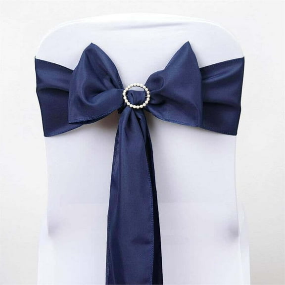Efavormart 25 PCS NAVY BLUE Polyester Chair Sashes Tie Bows for Wedding Events Decor Chair Bow Sash Party Decor Supplies - 6x108"