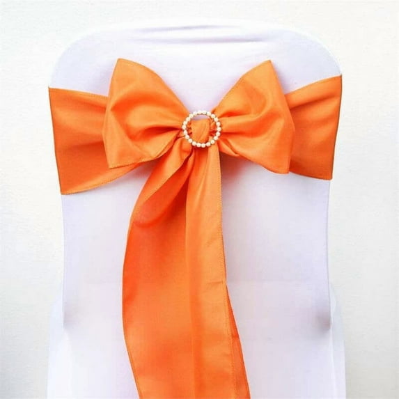 Efavormart 25 PCS ORANGE Polyester Chair Sashes Tie Bows for Wedding Events Decor Chair Bow Sash Party Decor Supplies - 6x108"