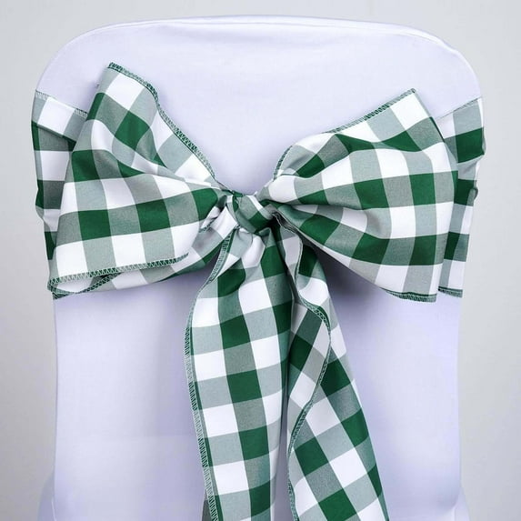 Efavormart 25 PCS Royal Green/White Gingham Polyester Chair Sash Bowtie for Wedding Events Chair Bow Sash Party Decoration Supplies