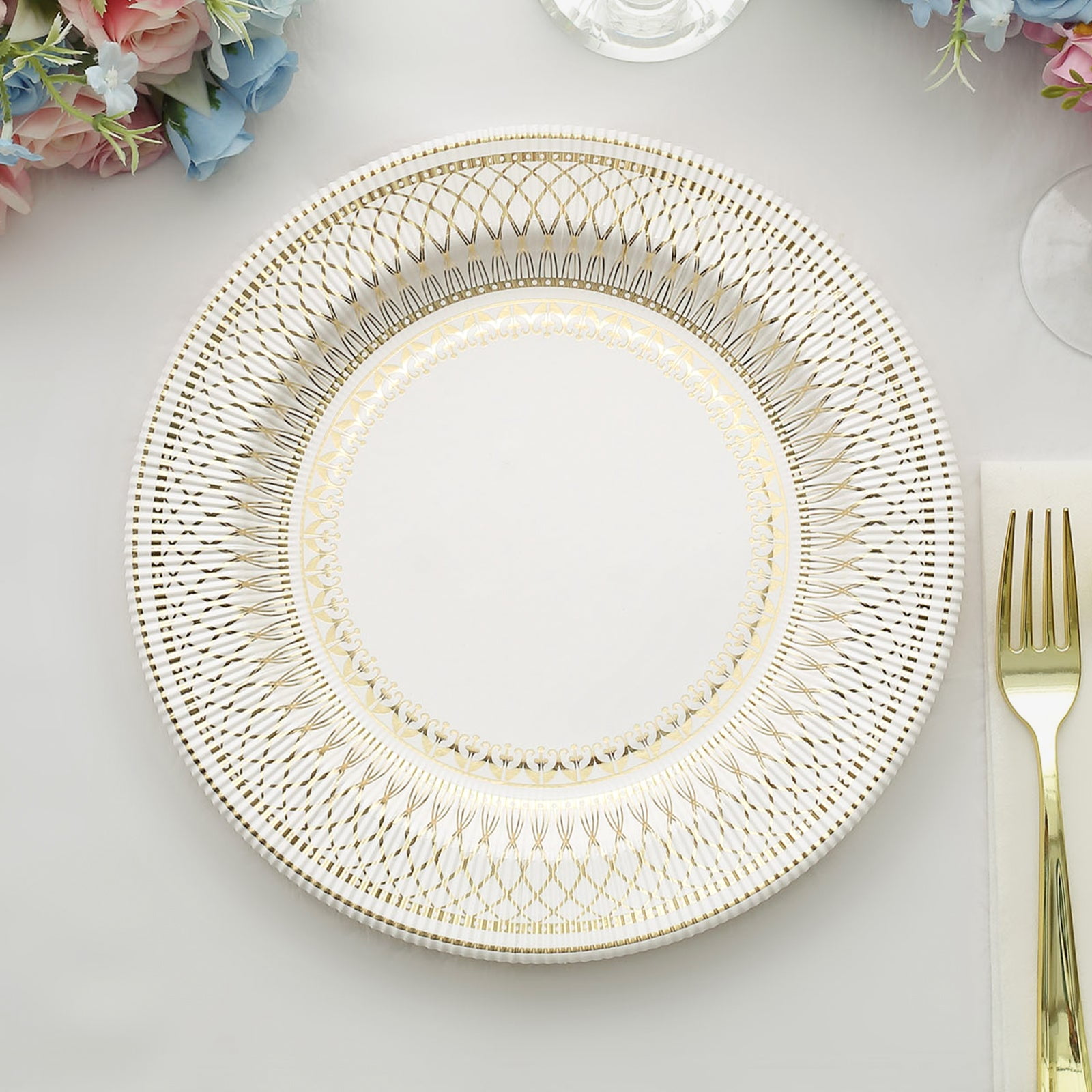 Efavormart 25 Pack | 10" Gold / White Vintage Porcelain Style Dessert Paper Plates, Heavy Duty ...