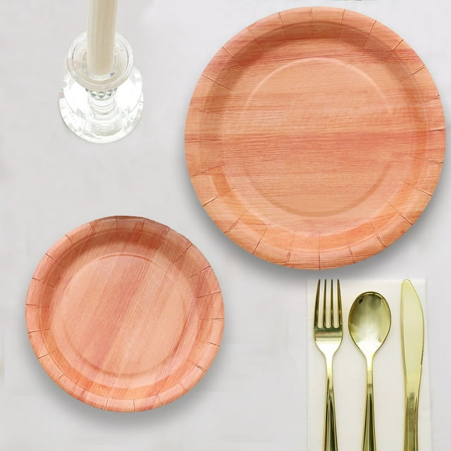 Efavormart 25 Pack 10" Natural Farmhouse Wood Grain Paper Dinner