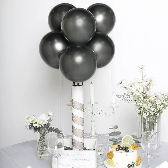 Efavormart 25 Pack - 12" Chrome Charcoal Gray Metallic Latex Helium Balloons