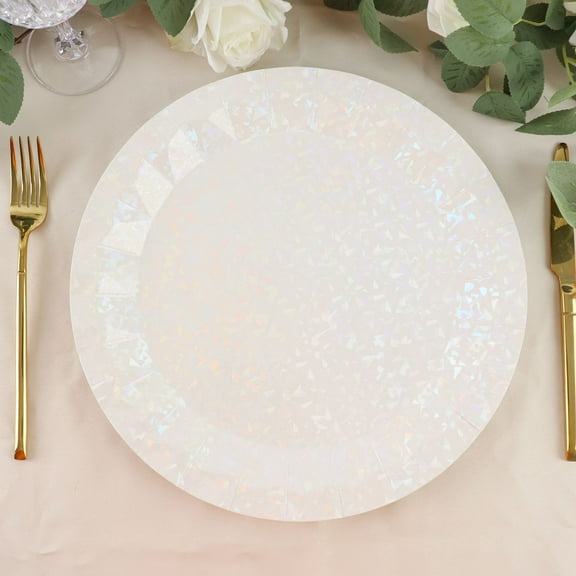 Efavormart 25 Pack | 12" Geometric Metallic Iridescent Foil Large Dinner Paper Plates, Disposable Serving Party Plates - 400 GSM