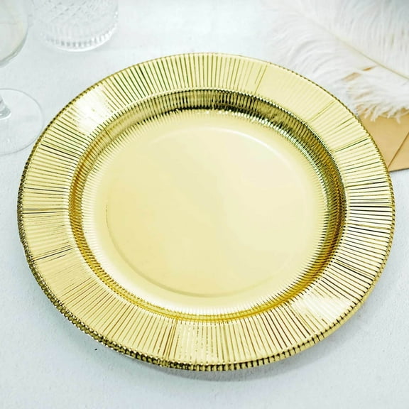 Efavormart 25 Pack | 13" Gold Sunray Heavy Duty Disposable Paper Charger Plates