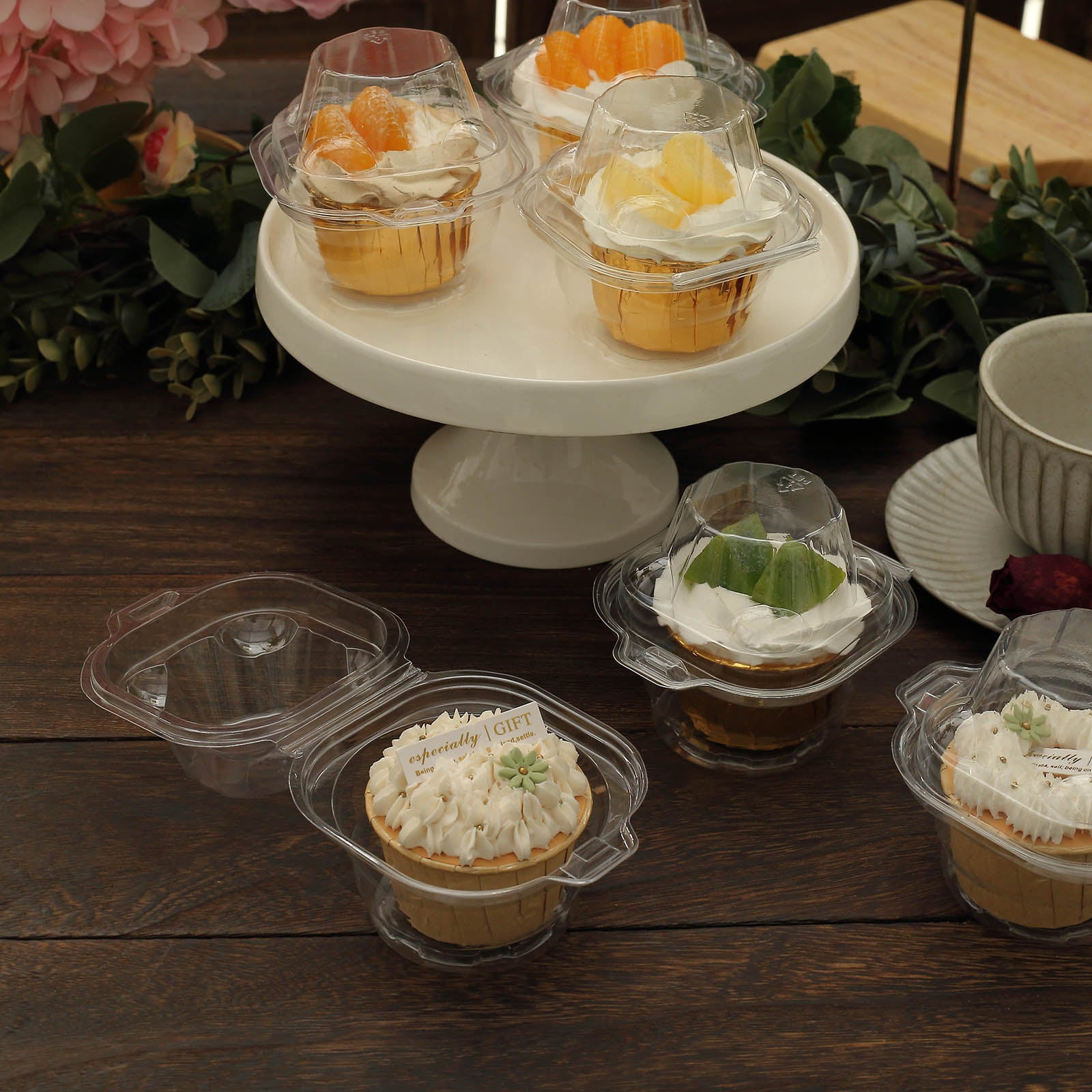Efavormart 25 Pack 4" Clear Plastic Individual Cupcake Boxes With