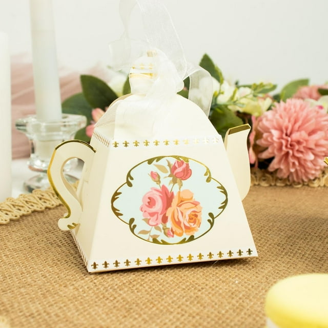 Efavormart 25 Pack | 4" Mini Teapot Favor Boxes Light Ivory Tea Time ...