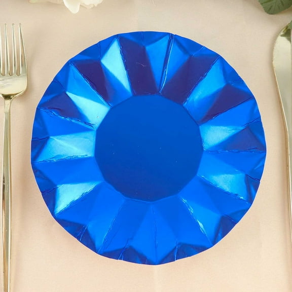 Efavormart 25 Pack | 7" Geometric Royal Blue Dessert Appetizer Paper Plates, Disposable Salad Party Plates - 400 GSM