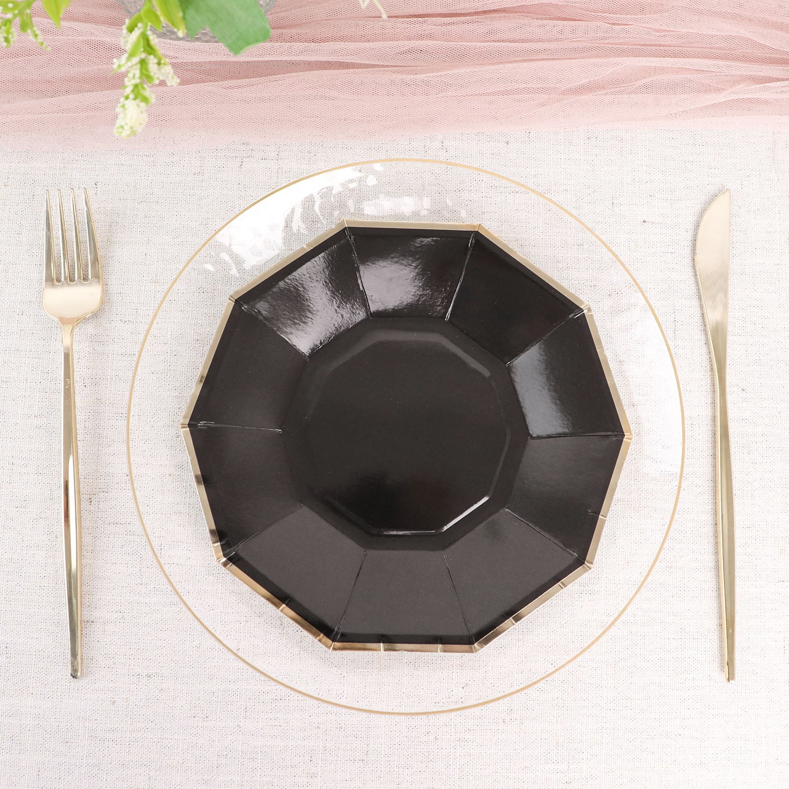 Efavormart 25 Pack | 7" Gold Rim Black Decagon Dessert Appetizer Paper ...