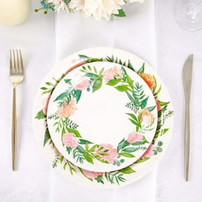 Efavormart 25 Pack | 7" Spring Floral Premium Dessert, Appetizer Paper Plates, Disposable Party Plates - 300 GSM
