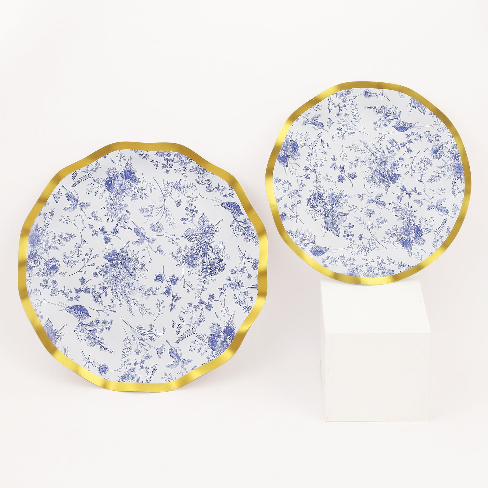 Efavormart 25 Pack | 8" White / Blue Chinoiserie Paper Dessert Appetizer Plates With Gold Wavy ...