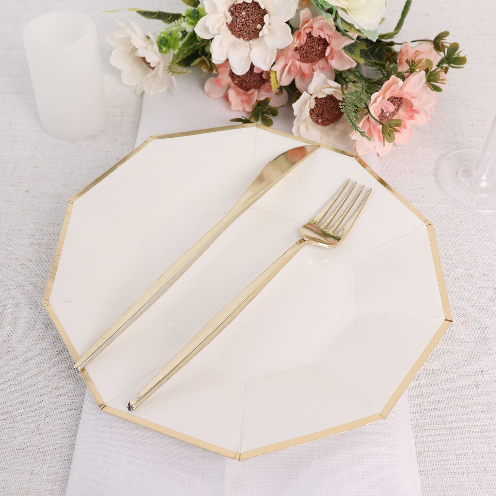 Efavormart 25 Pack | 9" Gold Rim White Decagon Dinner Paper Plates ...