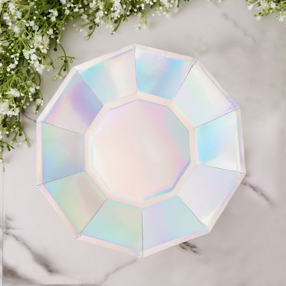 Efavormart 25 Pack | 9" Iridescent Decagonal Premium Dinner Paper Plates - 300 GSM for Wedding Receptions, Banquets, Catered Events