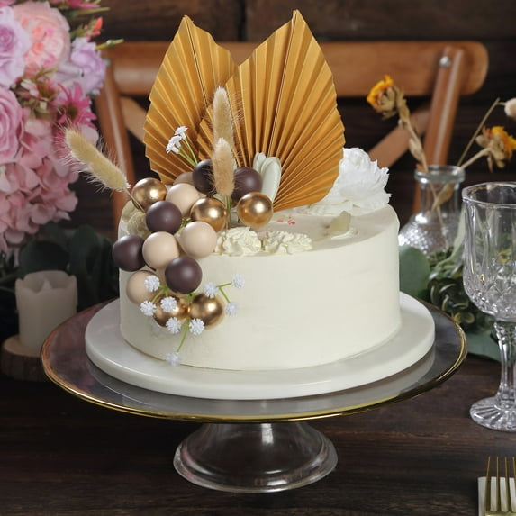 Efavormart 25 Pack | Assorted Gold Boho Style Palm Leaf Flower Ball Cake Toppers, Palm Leaf Coffee Ball Cake Decoration Set