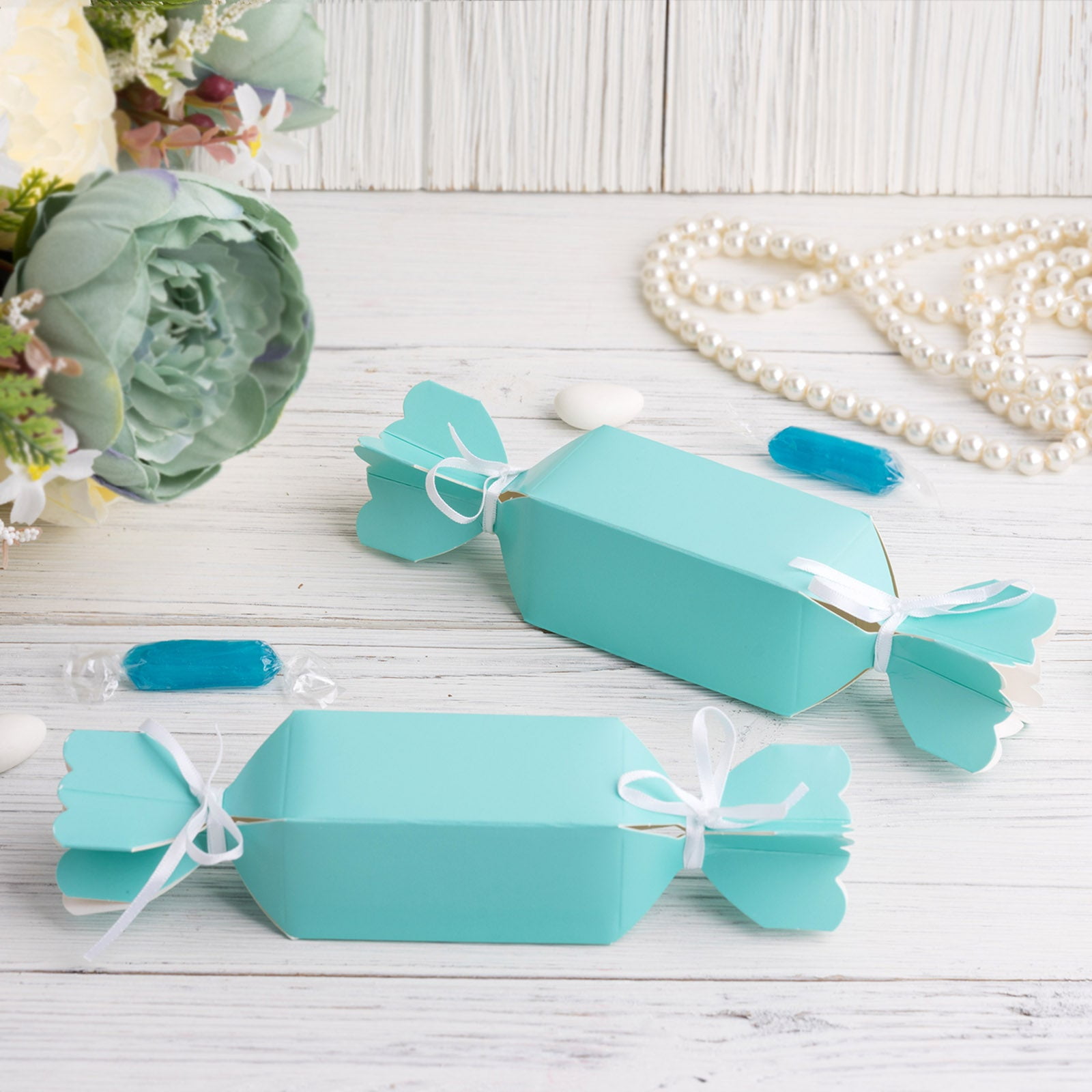 Efavormart 25 Pack Candy Shape Turquoise Party Favor Boxes with Satin