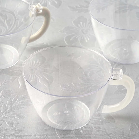 Efavormart 25-Pack Clear Plastic Coffee Cups with Handles 6oz - Hard Disposable Tea Mugs for Hot Drinks