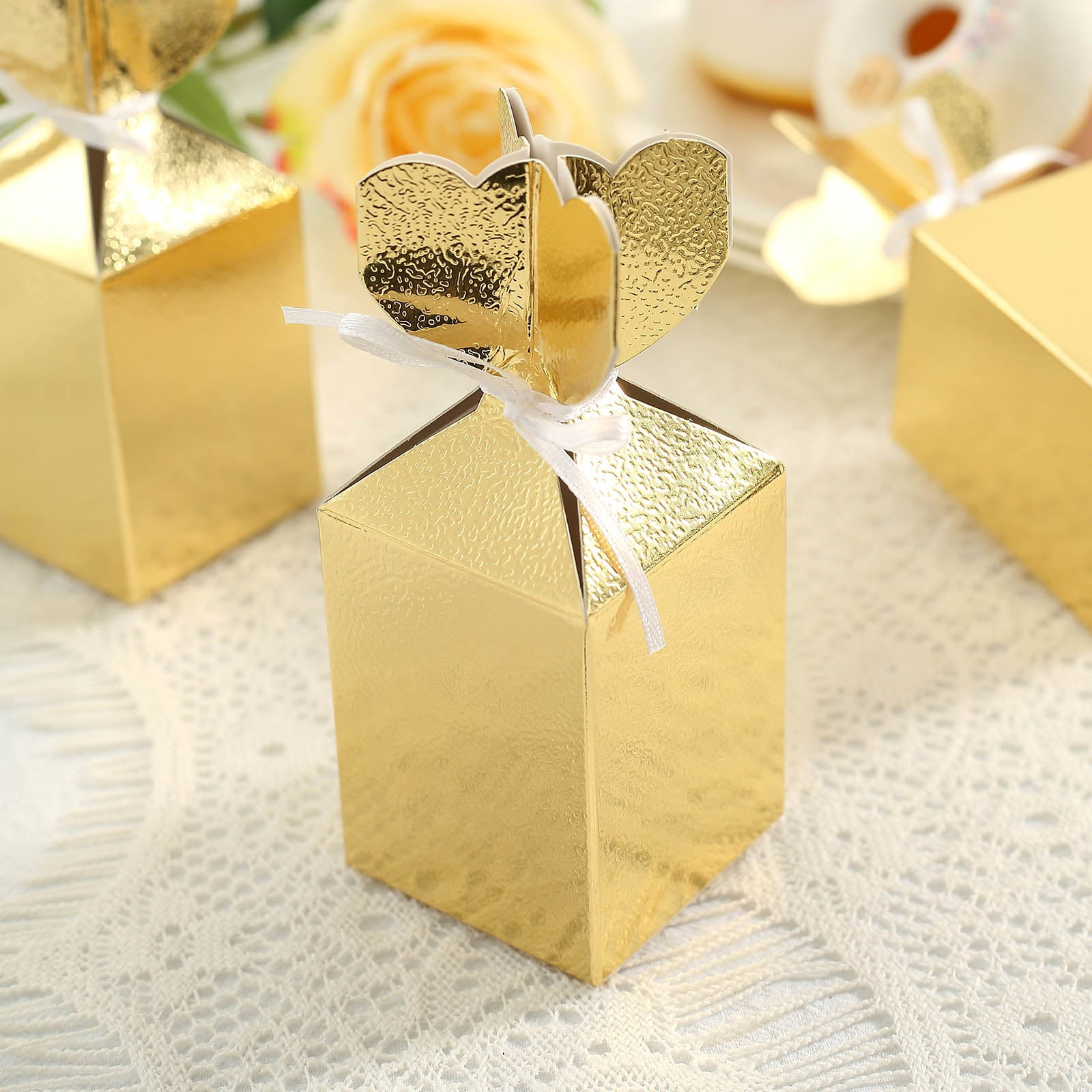 Efavormart 25 Pack Gold Vase Shape Favor Boxes With Satin Ribbons