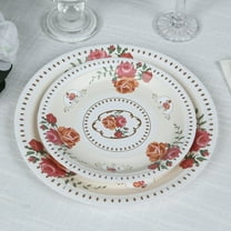 Efavormart 25 Pack Ivory Round Paper Dessert Plates with Rose Flowers Print, Disposable Floral Tea Party Appetizer Salad Plates - 7"