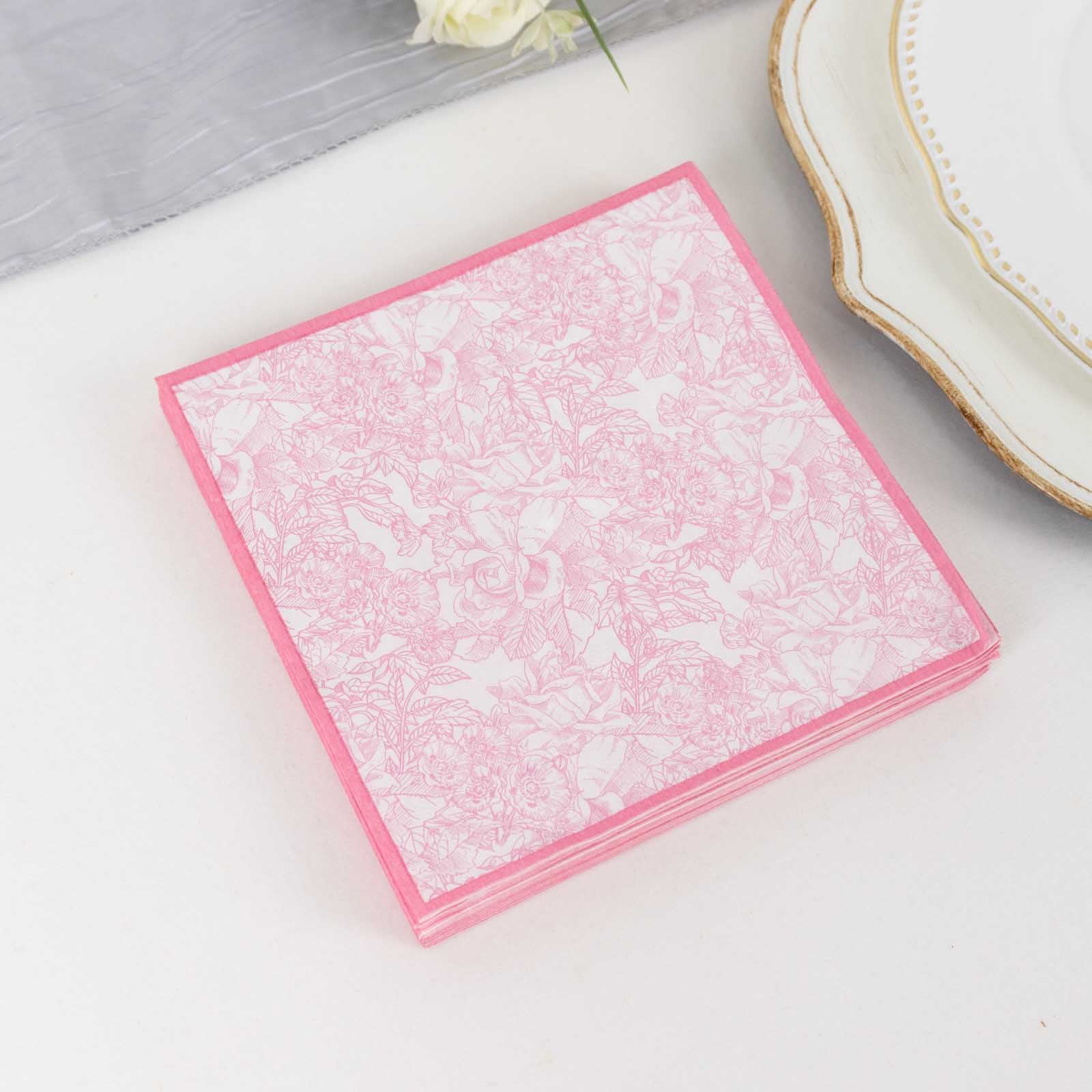 Efavormart 25 Pack Pink Cocktail Paper Napkins with Vintage Floral