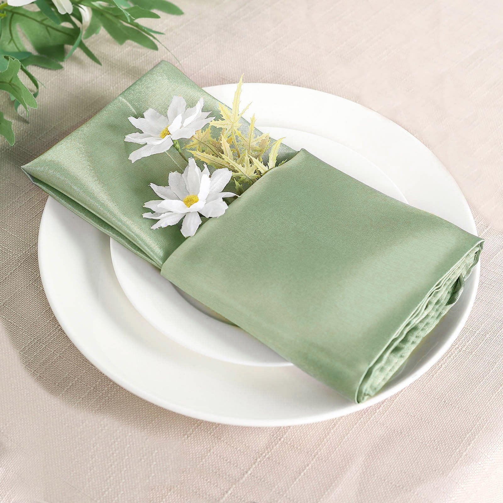 Efavormart 25 Pack | Sage Green Seamless Satin Cloth Dinner Napkins ...