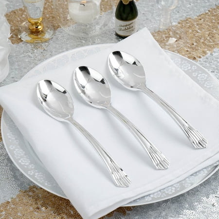 Efavormart 25 Pack Silver Heavy Duty Plastic Spoons with Handles, Disposable Utensils 7"