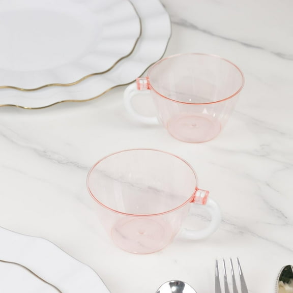 Efavormart 25-Pack Transparent Blush Plastic Coffee Cups with Handles 6oz - Hard Disposable Tea Mugs for Hot Drinks