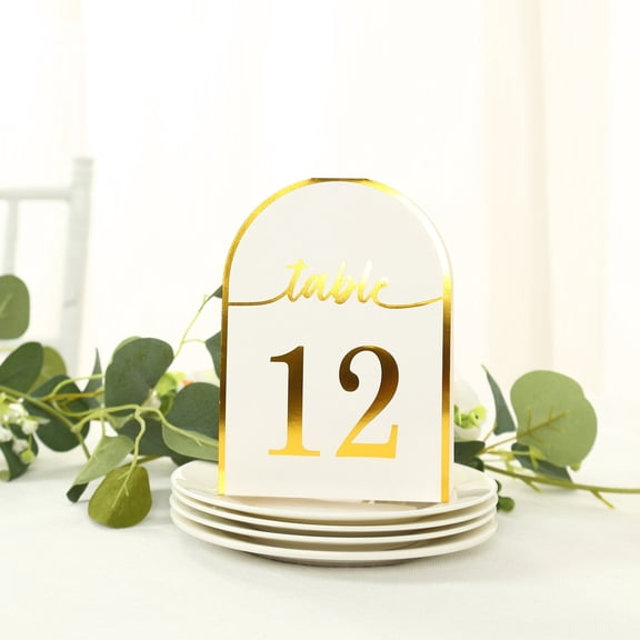 Efavormart 25 Pack White Arch Wedding Table Numbers with Metallic Gold Foil 1-25 Numbers Print, Free Standing Double Sided Paper Table Tent Sign Cards - 7"