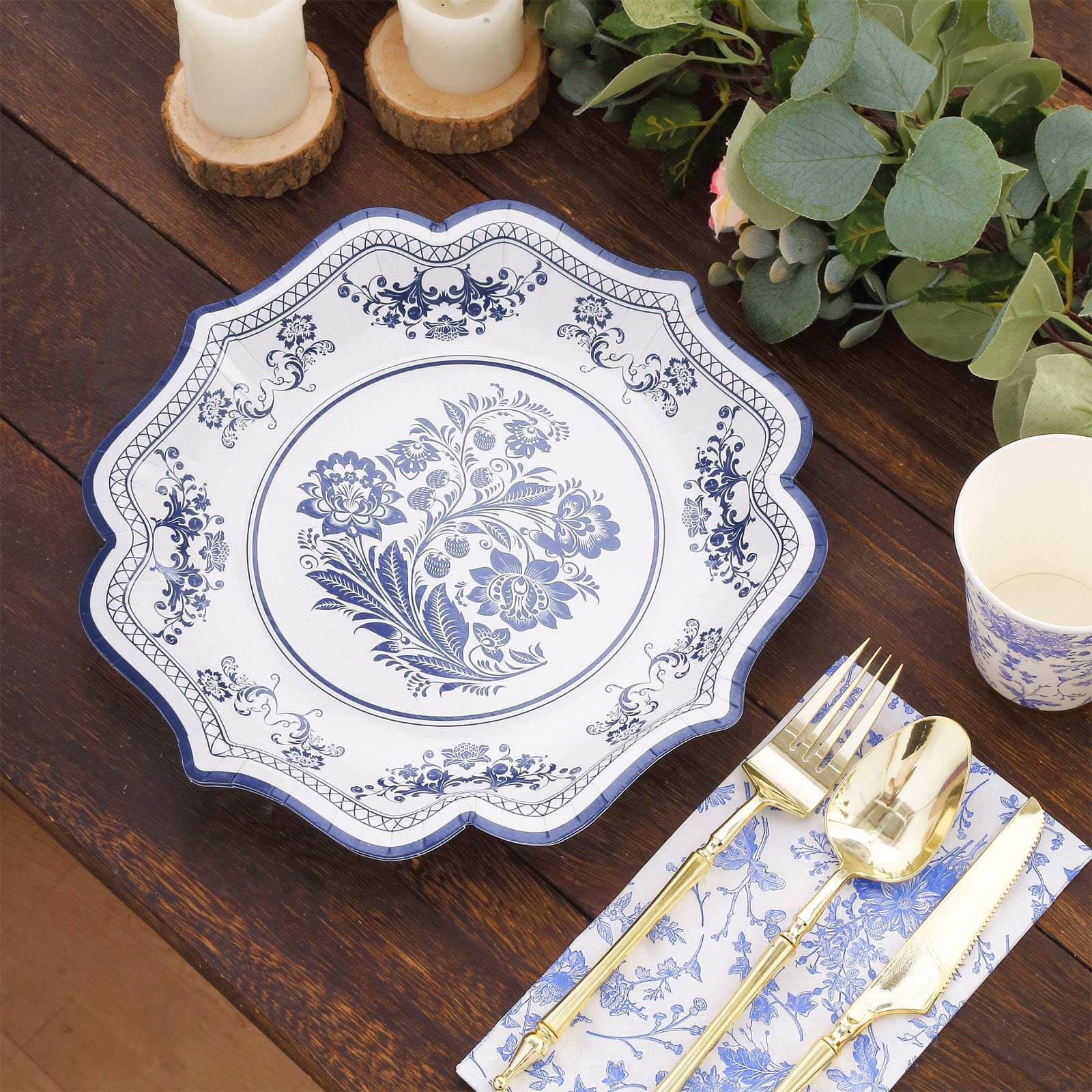 Efavormart 25 Pack White Blue 10" Paper Dinner Plates With Chinoiserie ...