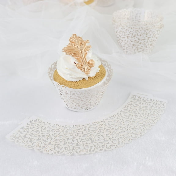 Efavormart 25 Pack | White Lace Laser Cut Paper Cupcake Wrappers, Muffin Baking Cup Trays