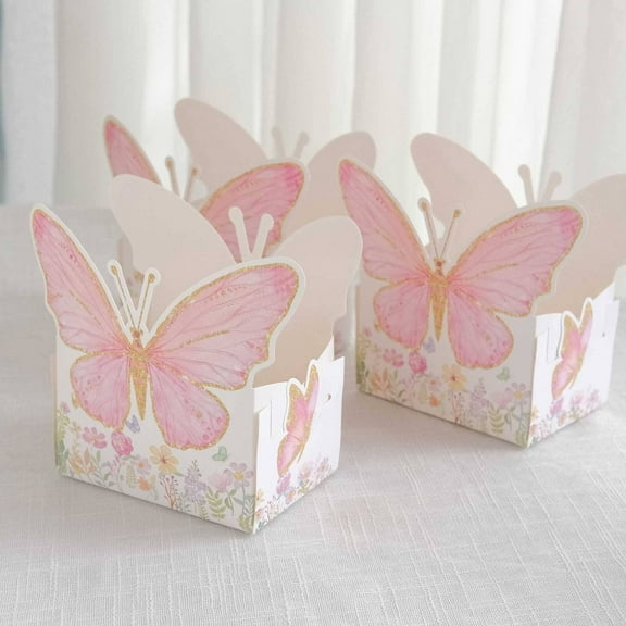 Efavormart 25 Pack White Pink Glitter Butterfly Theme Paper Food Trays, Floral Print Disposable Snack Serving Trays - 6"x7"
