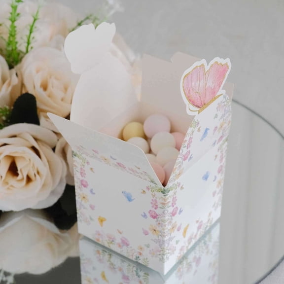 Efavormart 25 Pack White Pink Glitter Butterfly Top Party Favor Boxes, Spring Floral Candy Gift Boxes - 3"x4"